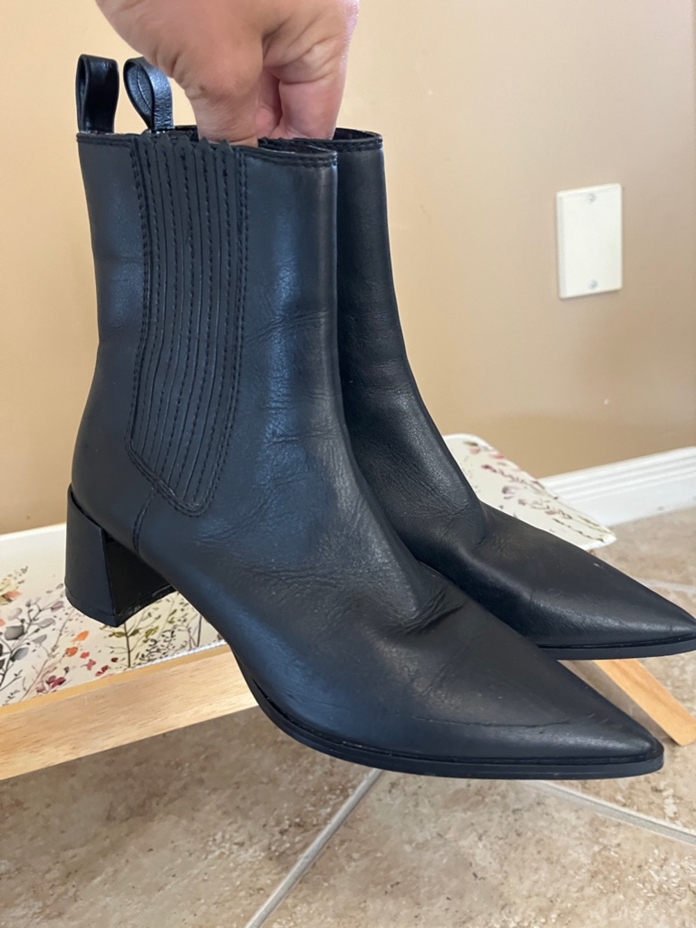 Zara Black Ankle Boots Pointed Toe Block Heel Chelsea Style Size 38 - Picture 9 of 15